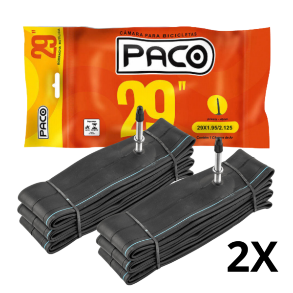 Kit 02 Câmaras De Ar Paco Aro 29 Bico Fino Válvula Presta